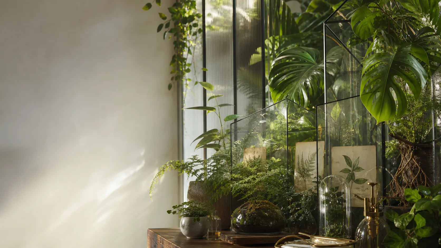 玻璃温室里的室内植物